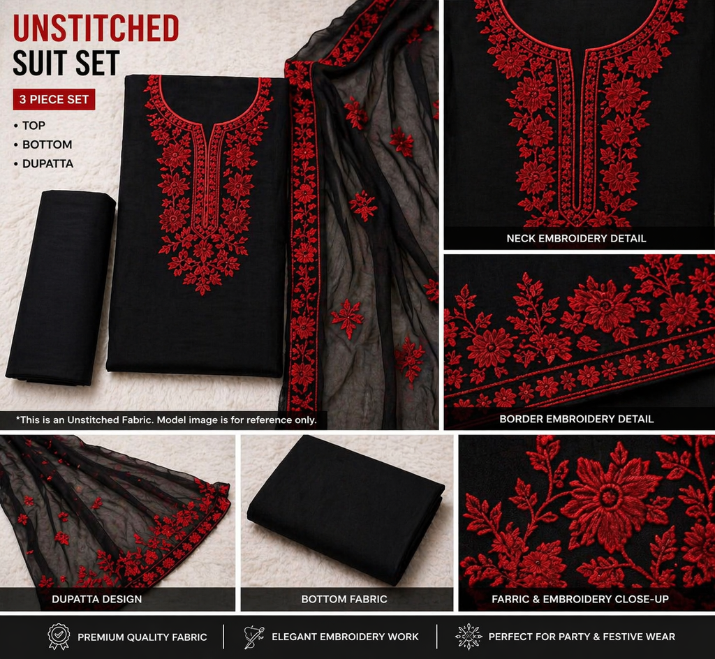 Saiyaara Black Heavy Embroidered Suit Set (Unstitched) with Dupatta