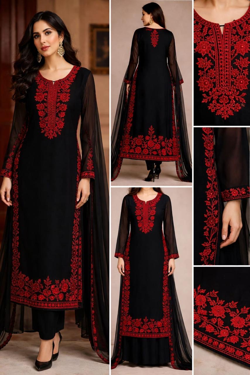 Saiyaara Black Heavy Embroidered Suit Set (Unstitched) with Dupatta
