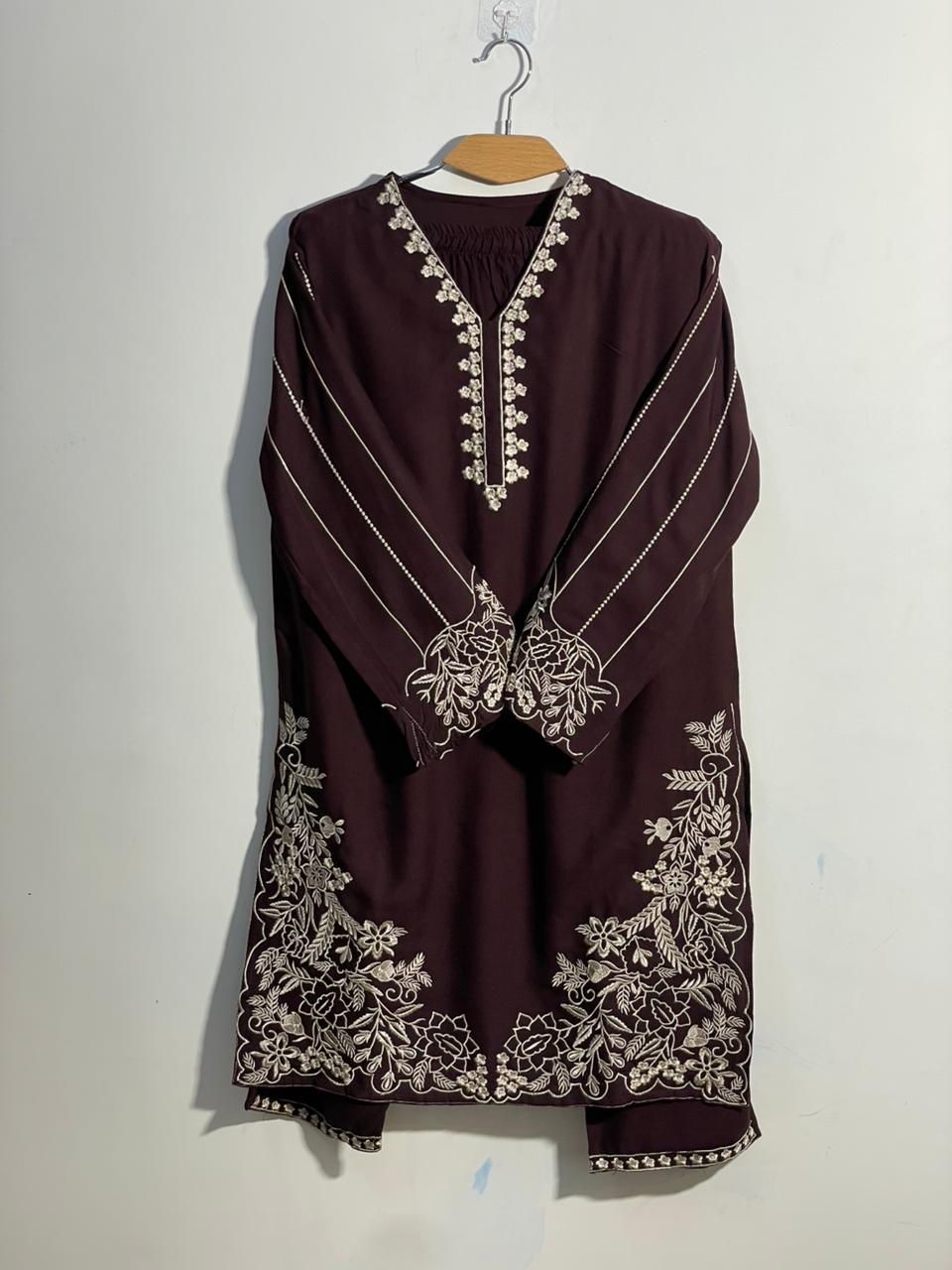 Elegant Maroon Embroidered Pakistani Suit